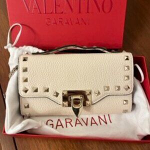 Valentino Garavani Mini Rockstud Crossbody Bag - cream and gold